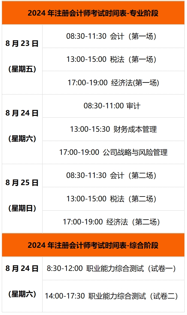 2024年注冊會計師考試具體時間-圖1
